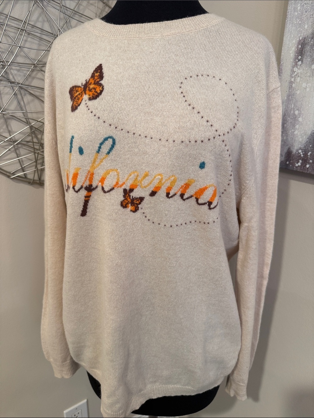 Johnny Was Cashmere Cream 'California' Butterfly Knit Sweater